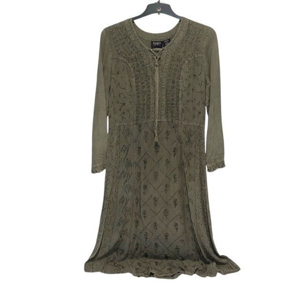 Naqui New York Womens Embellished Long Sleeve Fit & Flare Maxi Dress Green Large - Picture 1 of 9